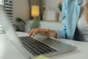 a businesswoman is working in her office at workplace, an employee works at the desk about new proje